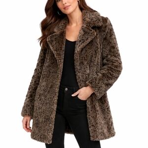Yest Leopard Print Faux Fur Coat Size 14 Brown Black Teddy Winter Jacket